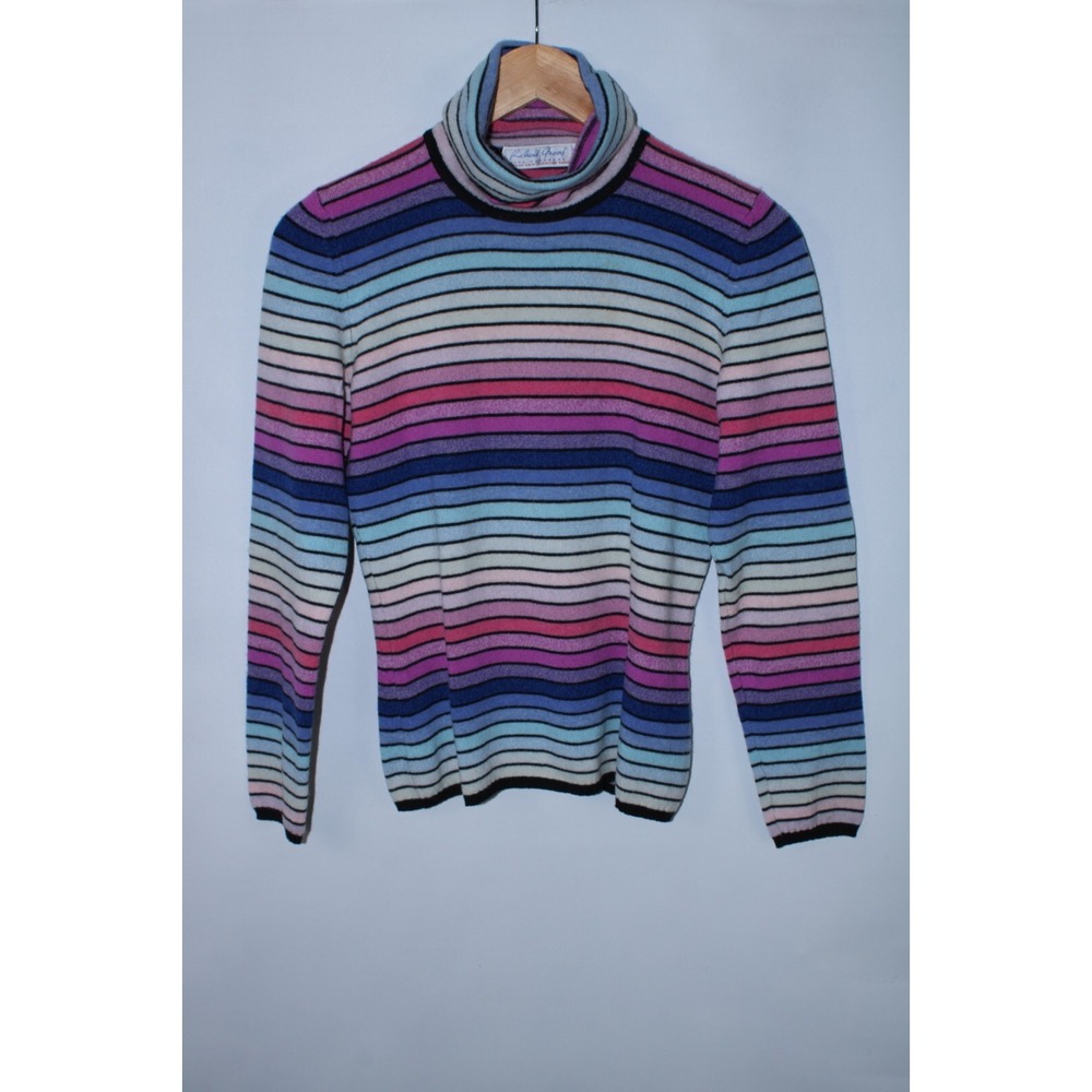 Richard Grand Women's Medium Multicolor Striped Knit Cashmere Turtleneck Sweater